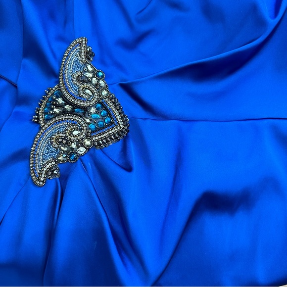 NWT Striking Blue David Meister Blue Beaded Jewel One Shoulder Cocktail Dress - Picture 9 of 10